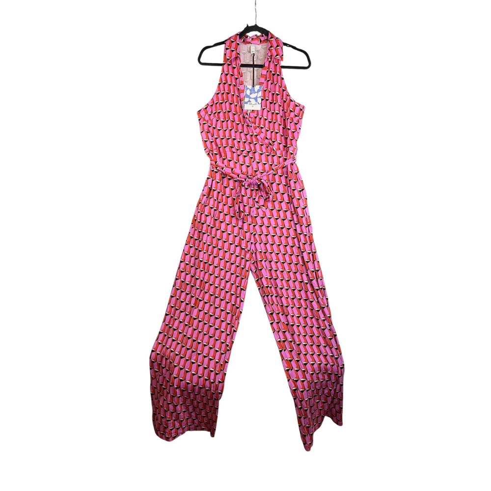 Diane von Furstenberg Target Pink Geometric Sleeveless Wide Leg Jumpsuit Large
